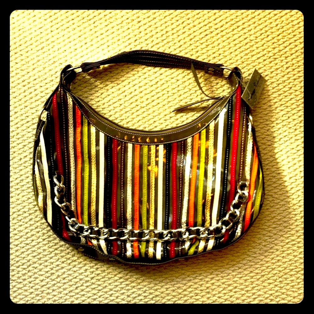 New! NWT Colorful tote bag w/metal accents striped purse with pockets Vintage